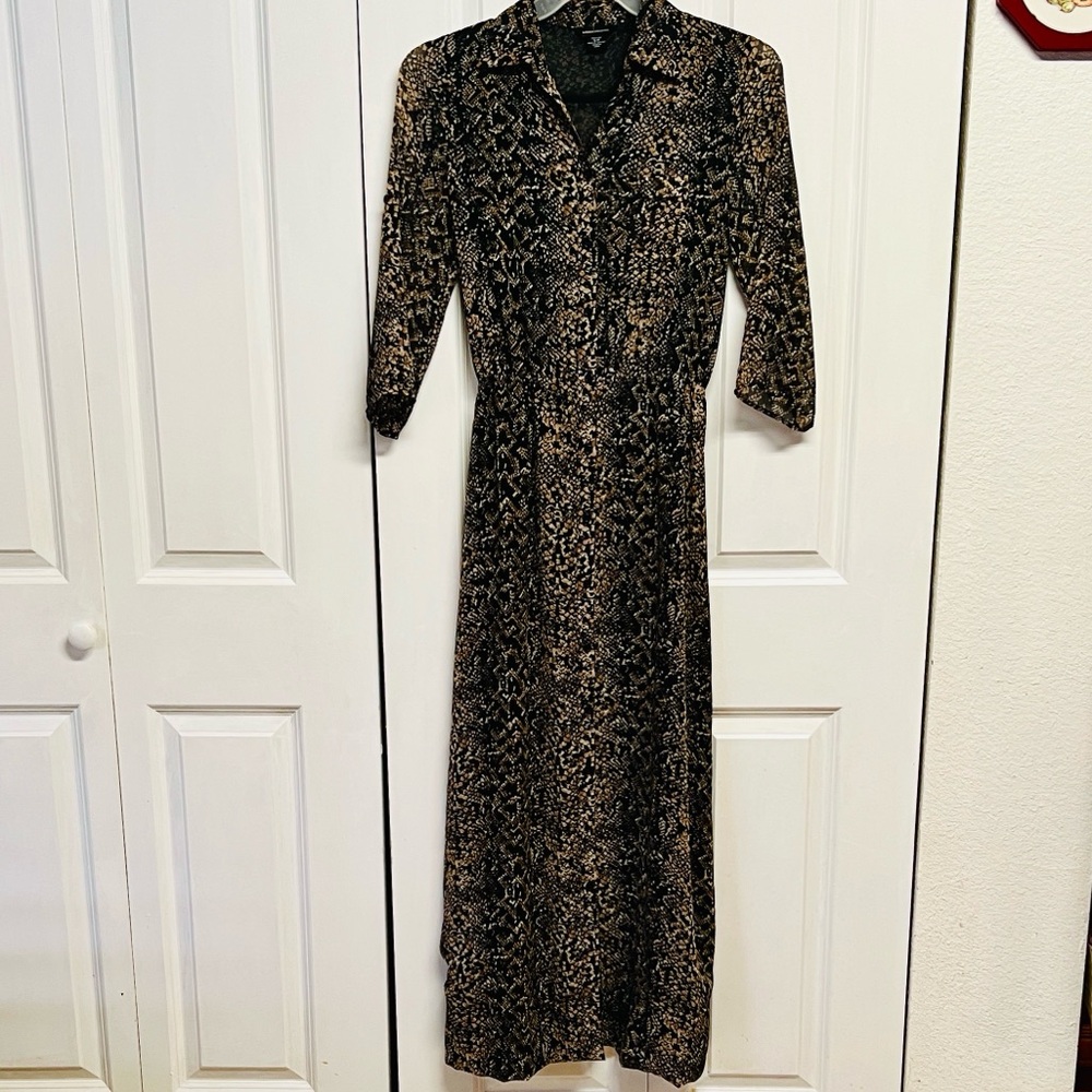 Moda International Black and Brown Roll Tab and Sleeve Maxi Dress Size S